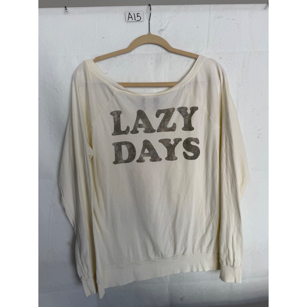 Junk Food Snoopy Lazy Days Graphic Long Sleeve Top Cream Large Peanuts USA Made